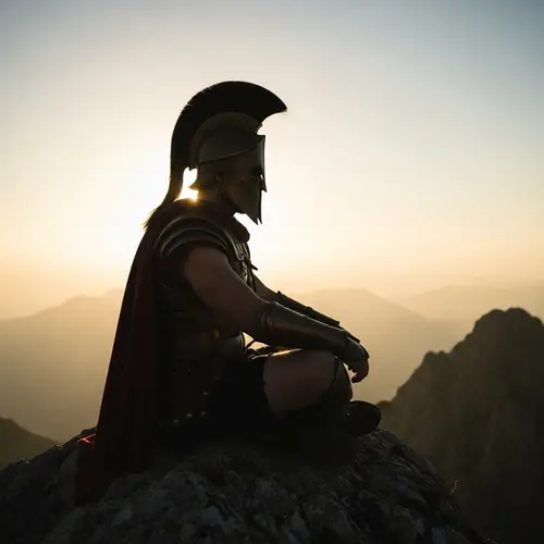 Spartan Warrior in Serenity: Epic Mountain Silhouette