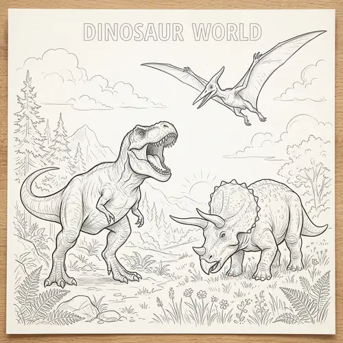Dinosaur Coloring Pages: T-rex, Triceratops, Pterodactyl