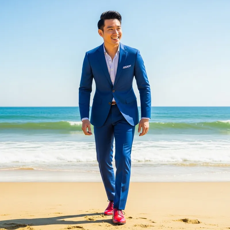 Smiling Person in Blue Outfit at the Beach Smiling Person in Blue Outfit at the Beach