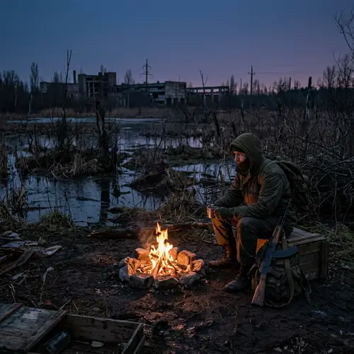 Stalker in Chernobyl: Eerie Exploration Under Dusky Hues