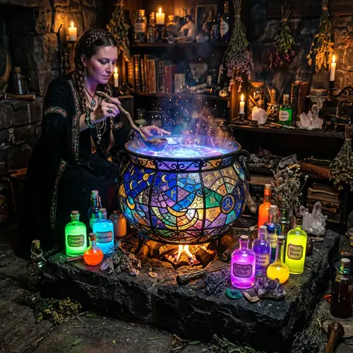 Magical Stained Glass Witches Cauldron Art