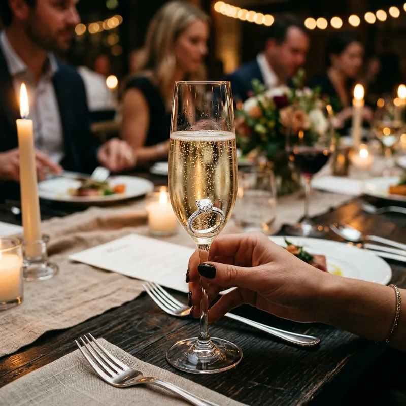 Elegant Diamond Ring in Champagne Glass