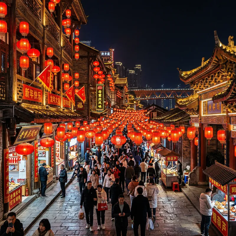 Traditional Red Lights in a Chinese City