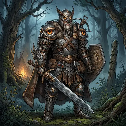 Slavic Monster Hunter Armor Influenced by Owl - Detailed Illustration