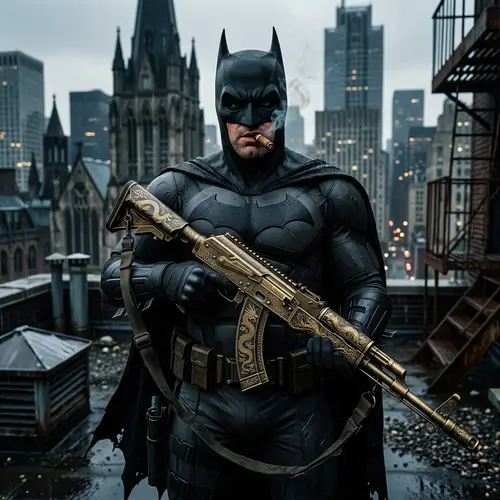 Dark Knight Vigilante with Cigar and Gold AK-47