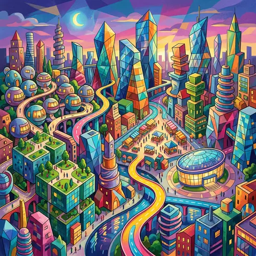 Abstract Cityscape: A Whimsical Urban Mosaic