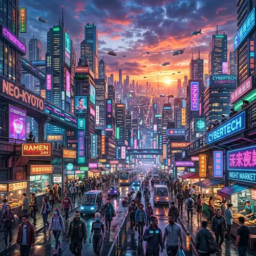 Futuristic Cyberpunk Cityscape at Stunning Sunset