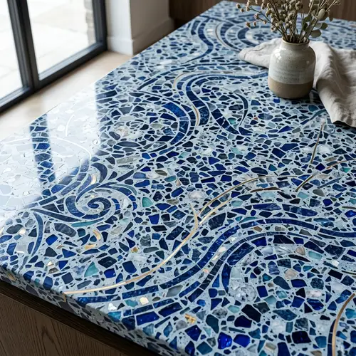 Elegant Blue Terrazzo: Polished Stone Patterns
