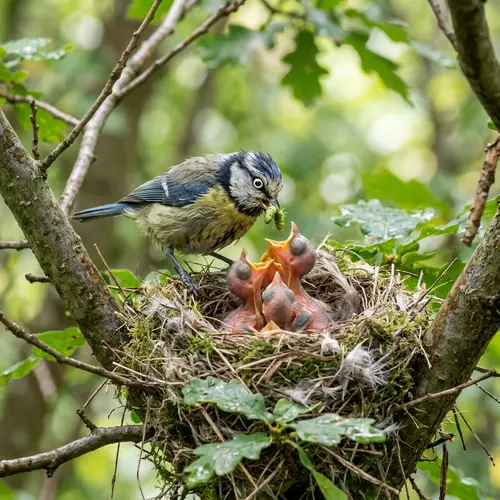 Dedicated Bird Caring for Hatchlings