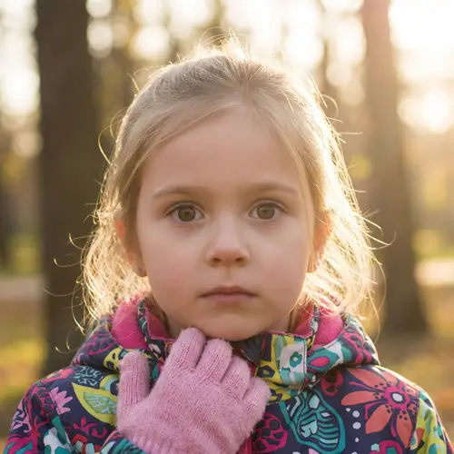 Caucasian Young Girl in Vibrant Pink Glove