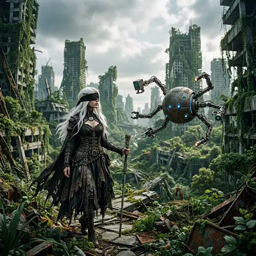 Futuristic Post-Apocalyptic World with Female Android