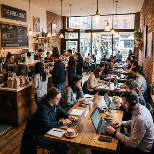 Vibrant Urban Coffee Shop: College & Business Hub