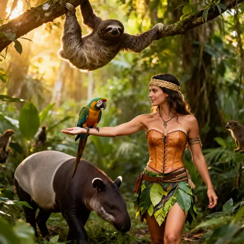 Amazon Attire: Woman in Jungle with Animals