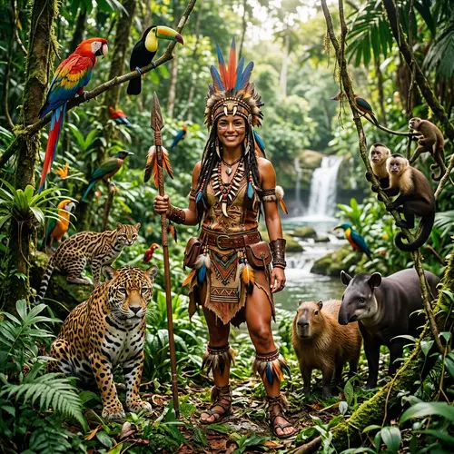 Amazon Attire: Woman in Jungle with Animals