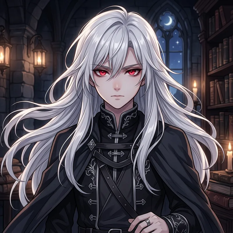 Mysterious Anime Boy: Long White Hair & Piercing Red Eyes Mysterious Anime Boy: Long White Hair & Piercing Red Eyes