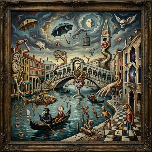 Surreal Venetian Scene in Early 20th Century Style