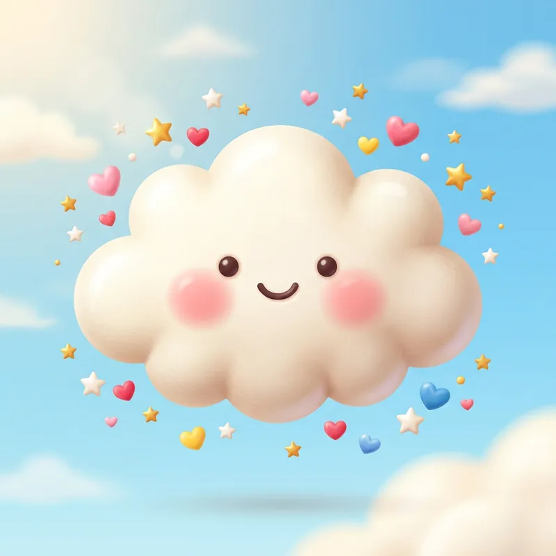 Whimsical 3D Fluffy Cloud Clipart Vector | Adorable Charm & Innocence