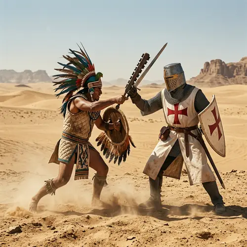 Aztec Warrior vs Templar Knight Battle in Desert | Epic Clash