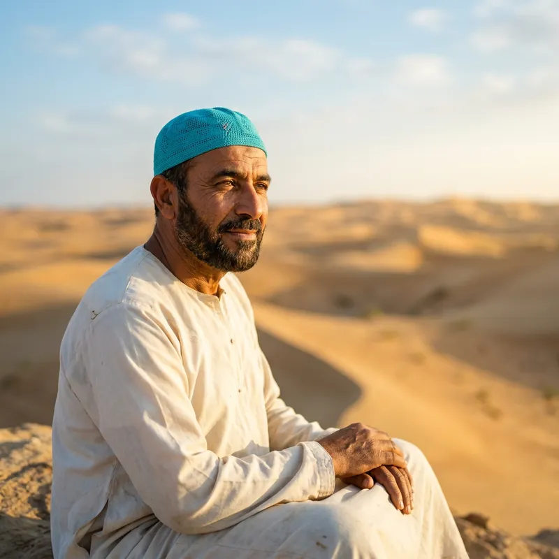 Stylish Turquoise Cap on Middle-Eastern Man Stylish Turquoise Cap on Middle-Eastern Man