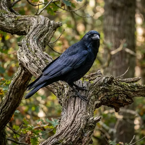 Wise Crow Perched on Ancient Tree Branch