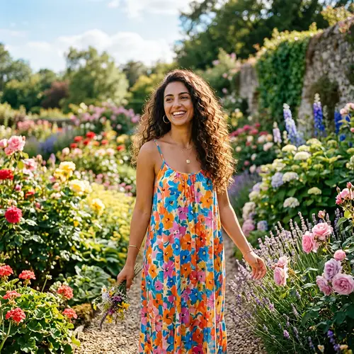 Radiant Middle-Eastern Woman in Colorful Sundress