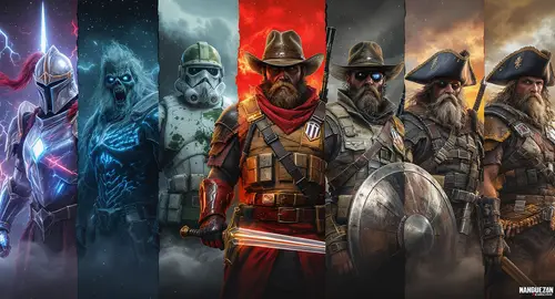 Epic Game Skin Themes Collage: Fantasy & More