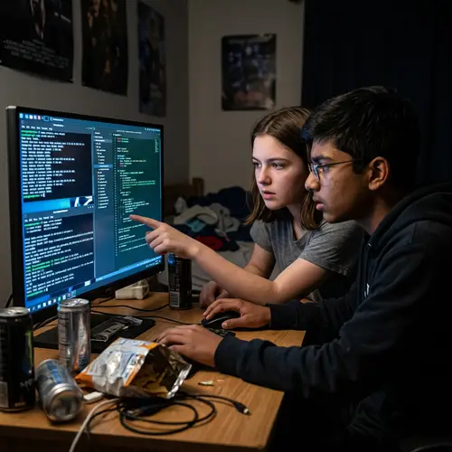 Teenage Boy and Girl on Computer Exploring Cyber World