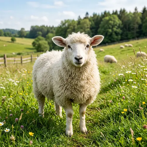 Fluffy White Sheep on Green Meadow | Wildlife Nature Scene