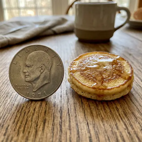 Perfectly Cooked Golden Pancake with Butter and Maple Syrup