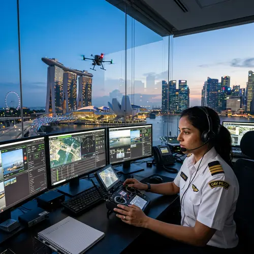 Skilled UAV Pilot in Singapore | City Skyline Background