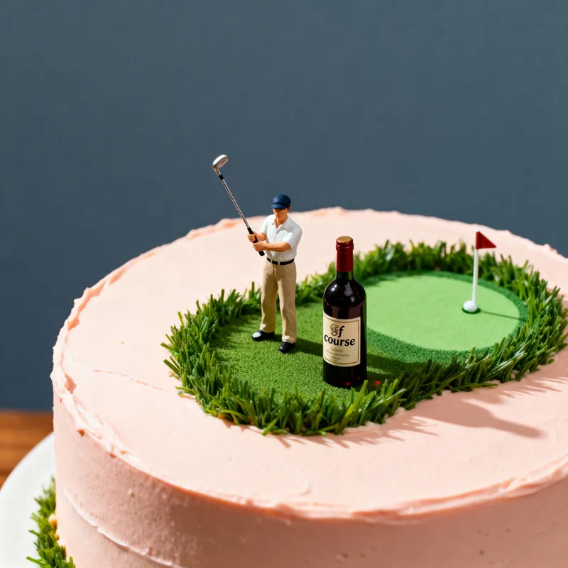 Golf-Themed Cake with Grass and Wine Design