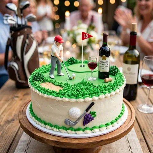 Golf-Themed Cake with Grass and Wine Design