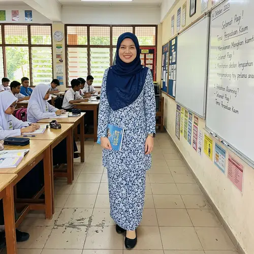 Elegant Woman in Traditional Attire in Classroom