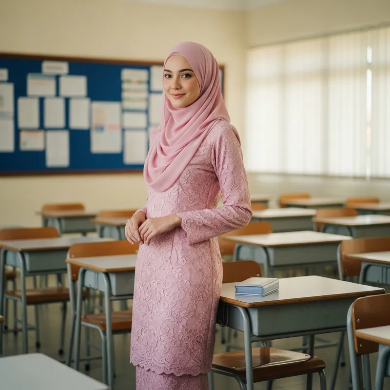 Elegant Woman in Traditional Attire in Classroom