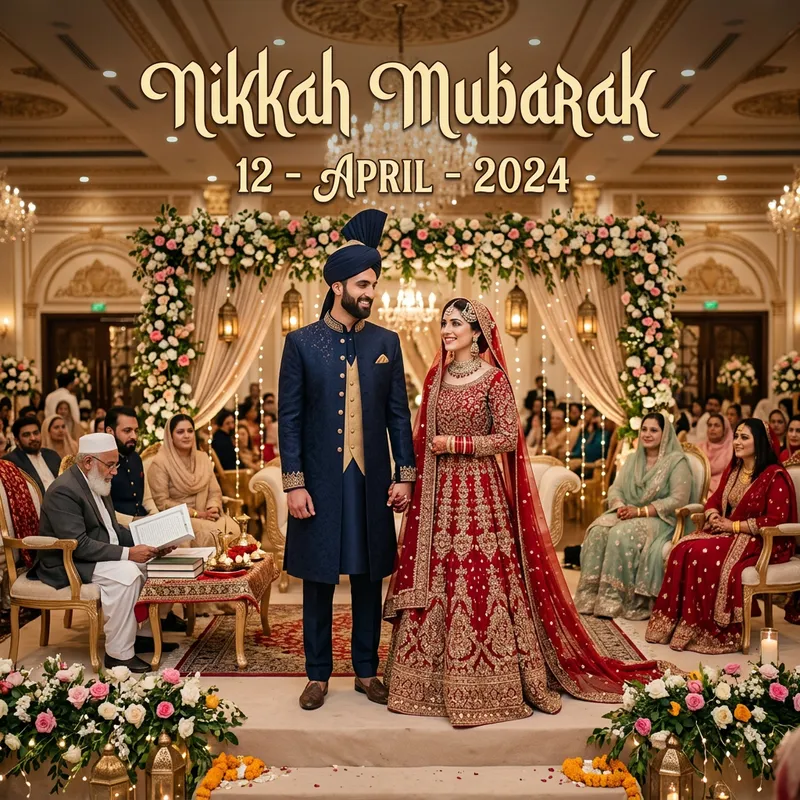 Nikkah Mubarak: Tall Groom in Dark Blue Suit & Bride in Red Dress