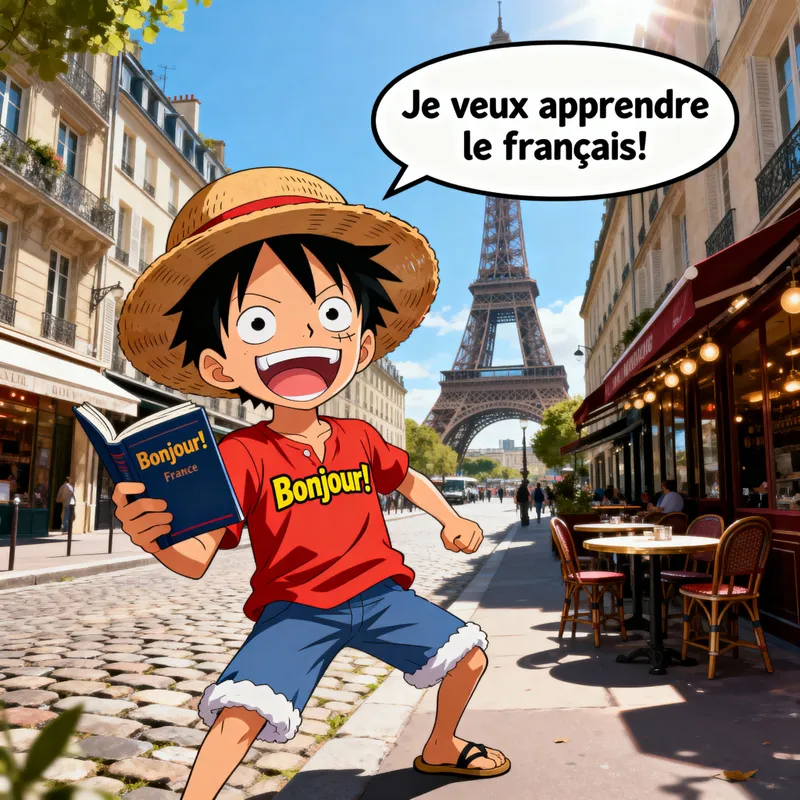 One Piece Anime Character Learning French