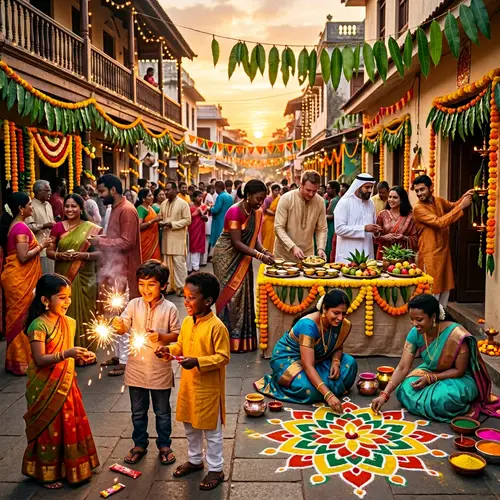 Ugadi Telugu Festival: Multicultural Street Celebration with Rangoli & Fireworks