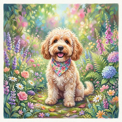 Charming Cockapoo Pet Photography in Whimsical Garden Setting