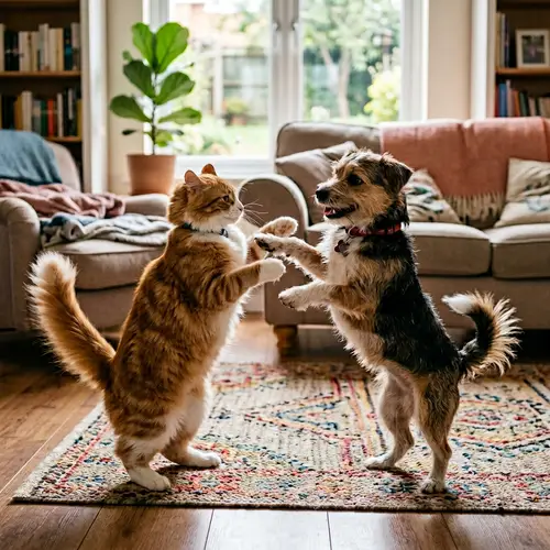 Cat vs Dog Duel: Brave Showdown in Domestic Setting