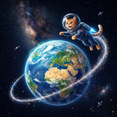 Cat Flying around Earth - Stunning Image