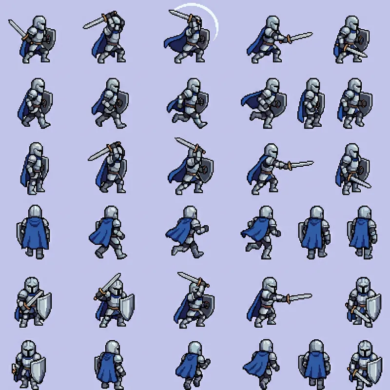 Fantasy Medieval Pixel Art Sprite Sheet | Character Actions | RPG Game Style
