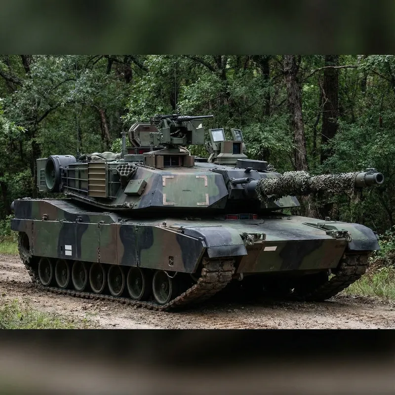 Forest Camo M1A2 Abrams Tank with Unique Features