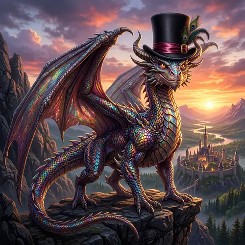 Majestic Dragon with a Top Hat - A Splendid Sight