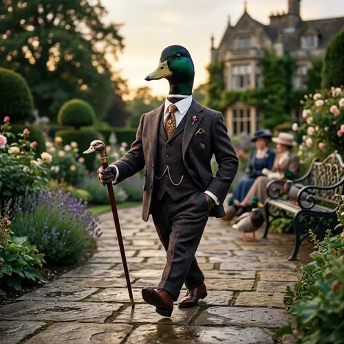 Elegant Duck in Suit and Cane: A Charming Display