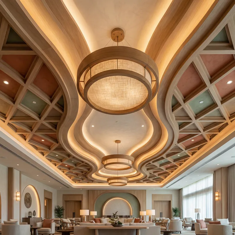 Large 42x90 False Ceiling Print Design | Earthy Tones & Geometry