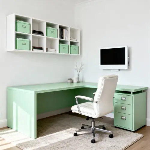Modern Office Room with Green & White Furniture