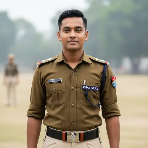 Young Assamese Constable in Khaki Uniform Portrait