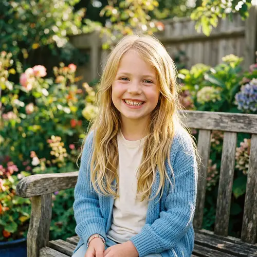 Caucasian Blond Girl Smiling with Long Hair