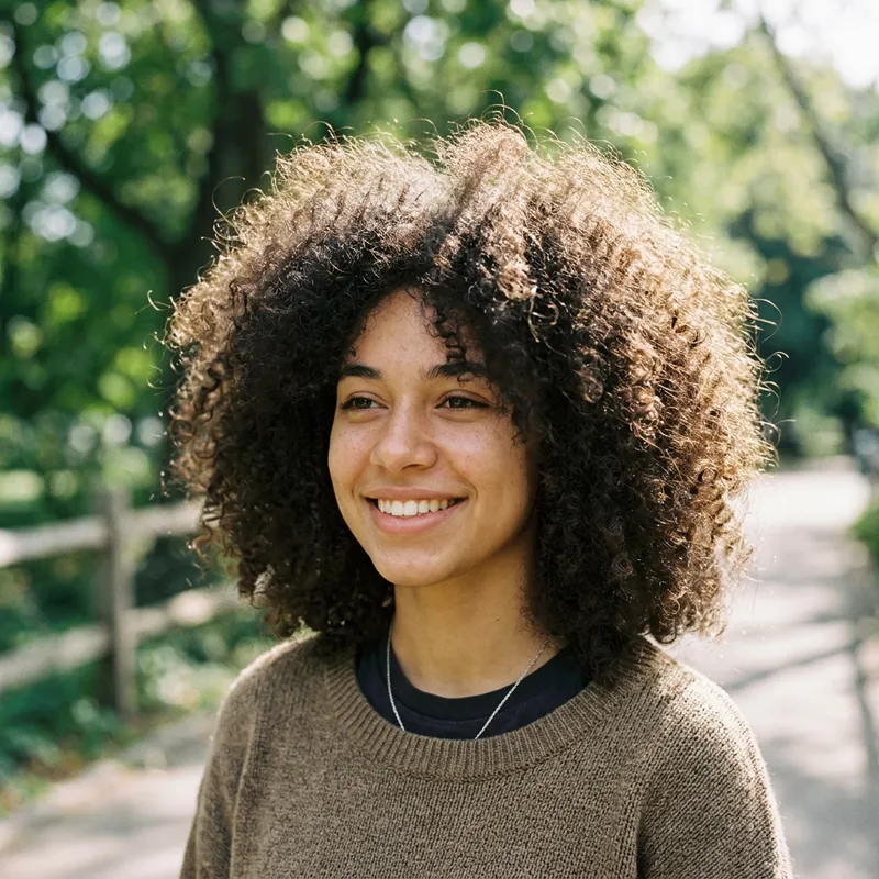 Girl with Human-like Features and Extremely Curly but Frizzy Hair Girl with Human-like Features and Extremely Curly but Frizzy Hair