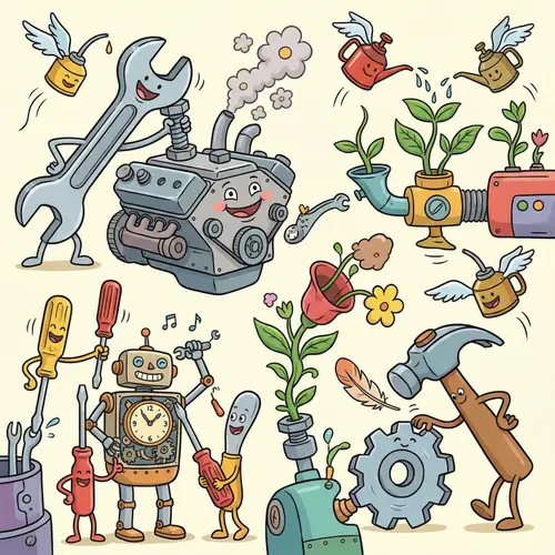 Whimsical Preventive Maintenance Image with Tools and Machines
